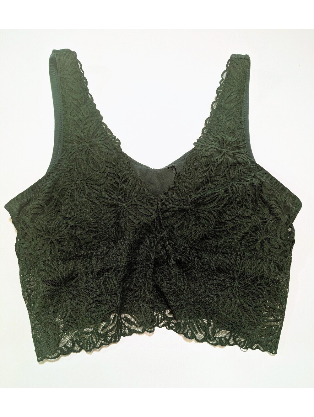 Aerie Olive Green Floral Lace Longline Wireless Bralette Top